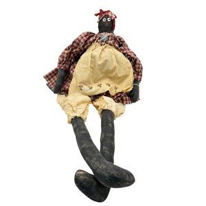 Primitive Black African rag doll handmade folk art shelf sitter home decor